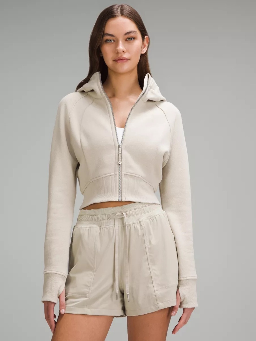 Lululemon Scuba Full-Zip Cropped Hoodie Bone Size 2 Like New